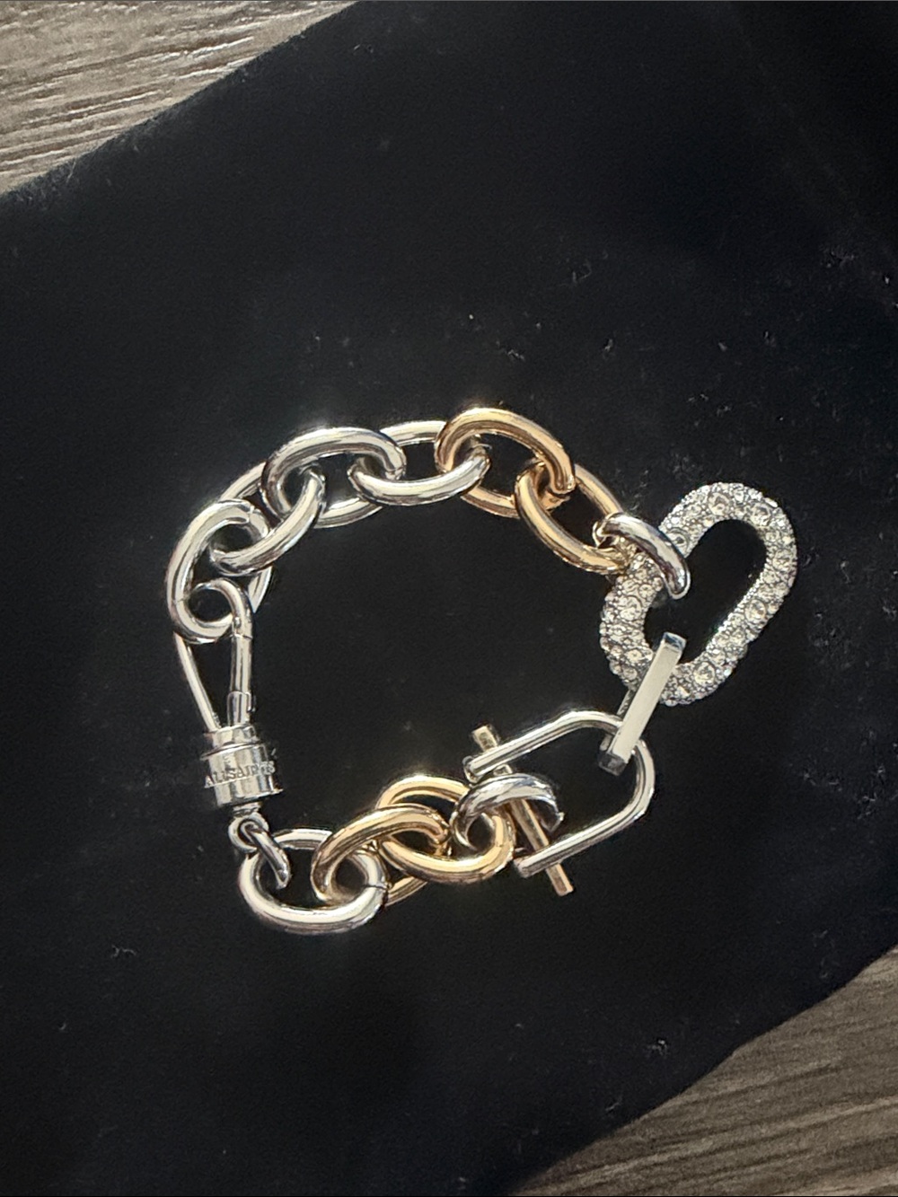 Two-Tone Silver & Gold Chain Link Bracelet with Crystal-Embellished Clasp